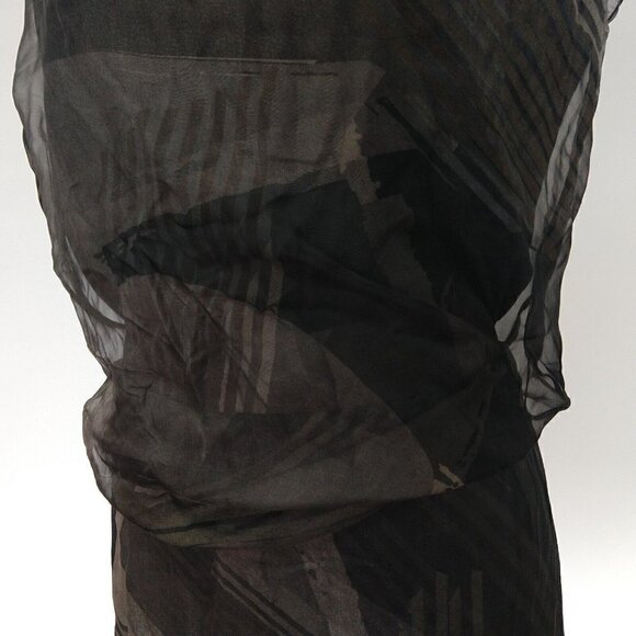Reed Krakoff Gray Silk Dress Size 8 Blouson Chiffon Overlay Print Asymmetric - Picture 8 of 16